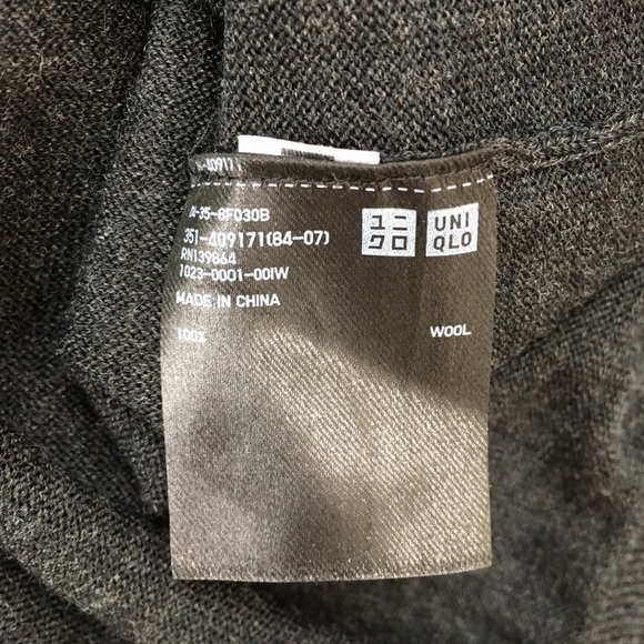 Uniqlo 100% Wool Dark Gray Long Sleeve V-neck Thin Knit Pullover Sweater - Picture 11 of 15